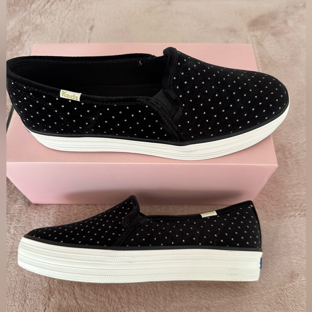 Kate Spade x Keds Slip-on Black Velvet with Sliver Sparkles Size 8.5